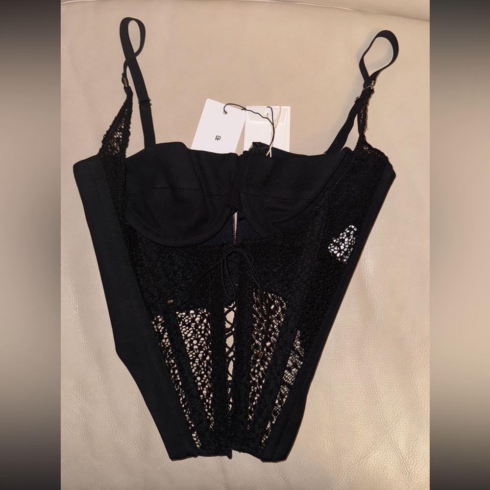 NWT DION LEE BLACK LACE UP CORSET TANK TOP US WOMENS SZ 4/ AUSTRALIAN SZ 8